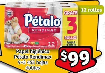 Soriana Mercado Papel higiénico Pétalo Rendimax 9+3 455 hojas dobles oferta