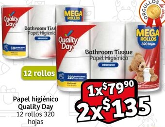 Soriana Mercado Papel higiénico Quality Day 12 rollos 320 hojas oferta