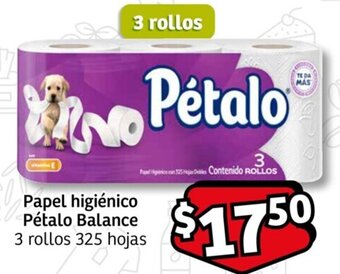 Soriana Mercado Papel higiénico Pétalo Balance 3 rollos 325 hojas oferta