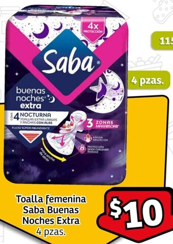 Soriana Mercado Toalla femenina Saba Buenas Noches Extra 4 pzas. oferta