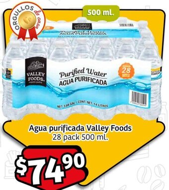Soriana Express Agua purificada Valley Foods 28 pack 500 ml. oferta