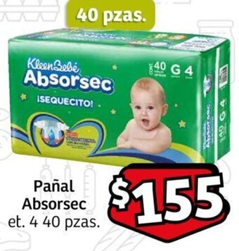 Pañal Absorsec et. 4 40 pzas.