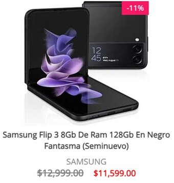 Samsung Flip 3 8Gb De Ram 128Gb En Negro Fantasma (Seminuevo) SAMSUNG