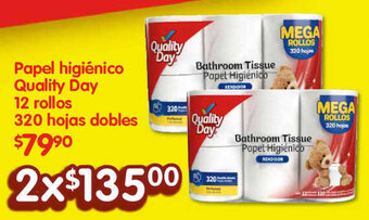 Soriana Híper Papel higiénico Quality Day 12 rollos 320 hojas dobles oferta