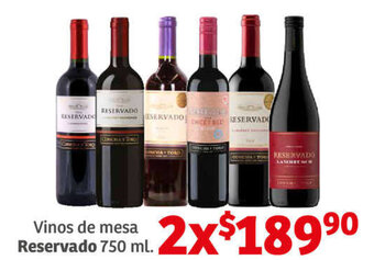 Vinos de mesa Reservado 750 ml x 2