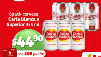 6 pack cerveza Carta Blanca o Superior 355 ml. con 100 puntos