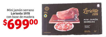 Soriana Híper Mini jamón serrano Loriente 1978 con base de madera oferta