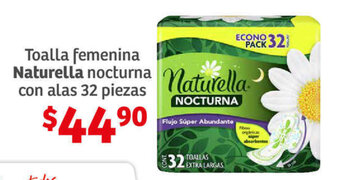 Soriana Híper Toalla femenina Naturella nocturna naturella con alas 32 piezas oferta