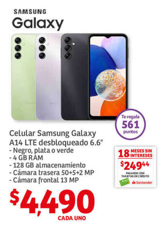 Soriana Híper Celular Samsung Galaxy A14 LTE desbloqueado 6.6" oferta