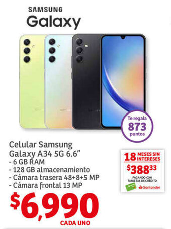 Soriana Híper Celular Samsung Galaxy A34 5G 6.6" oferta