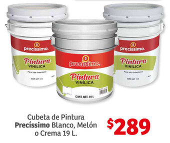 Soriana Híper Cubeta de Pintura Precíssimo Blanco, Melón o Crema 19 L. oferta