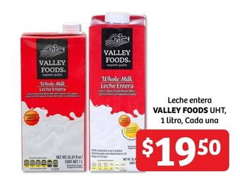 Soriana Híper Leche entera VALLEY FOODS UHT, 1 litro, Cada una oferta