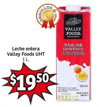 Soriana Mercado Leche entera Valley Foods UHT 1 L. oferta