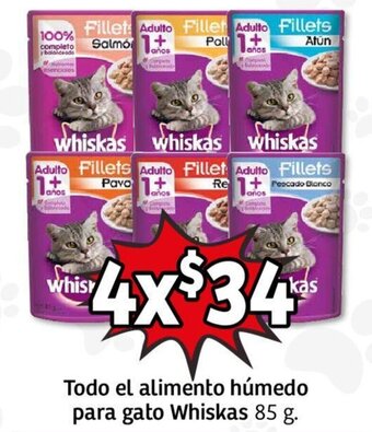 Soriana Mercado Todo el alimento húmedo para gato Whiskas 85 g. x 4 oferta