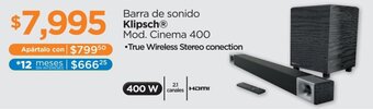 Chedraui Barra de sonido Klipsch Ⓡ Mod. Cinema 400 oferta