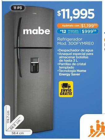 Chedraui Refrigerador mabe 300fymre0 11p3 grafito oferta