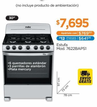 Chedraui Estufa mabe de piso 76cm plata mercury em7622baps1 oferta