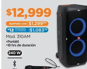 Chedraui Bocina jbl bluetooth partybox 310am oferta