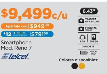 Chedraui Celular oppo reno 7 256gb negro telcel oferta