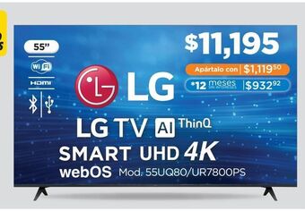 Chedraui Pantalla lg 55 pulgadas smart tv uhd 4k ai thinq 55uq8000psb oferta