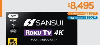 Chedraui Pantalla sansui 55 pulgadas smart tv uhd roku smx55p7ur oferta