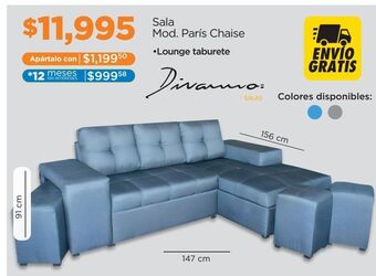 Chedraui Sala divano paris chaise longue con taburetes ocultos gris oferta