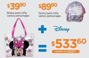 Bolsa para niña varios personajes + Gorra para niña varios personajes Disney