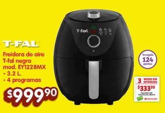 Freidora de aire T-fal negra mod. EY1228MX 3.2L