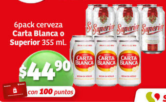 6 pack cerveza Carta Blanca o Superior 355 ml. con 100 puntos