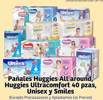 Soriana Mercado Pañales Huggies All around, Huggies Ultracomfort 40 pzas, Unisex y Smiles oferta