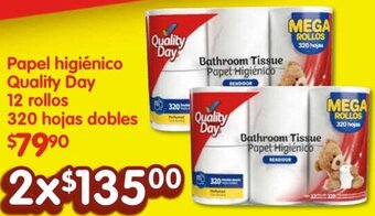 Soriana Súper Papel higiénico Quality Day 12 rollos 320 hojas dobles oferta