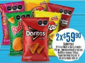Sabritas Fritos Chile o Saly Limón 170 gr., Doritos Nacho 145 gr
