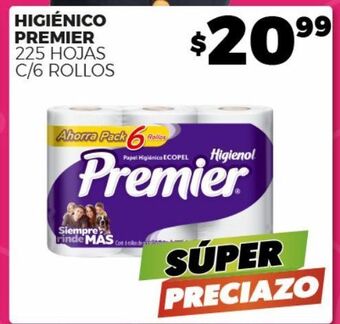 Higiénico premier 225 hojas c/6 rollos