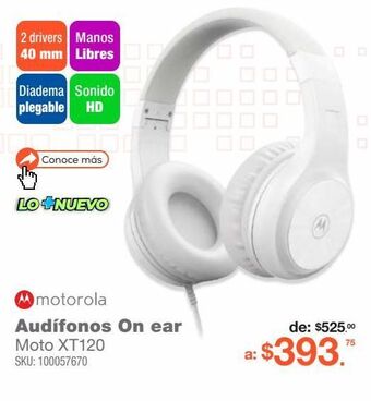 RadioShack Audífonos motorola moto xt120 / on ear / blanco oferta