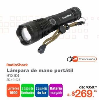 Lámpara de mano portátil radioshack 9136s / negro