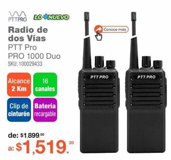 RadioShack Radio de dos vías ptt pro pro 1000 duo / 1.2 millas / 16 canales / negro / 2 piezas oferta