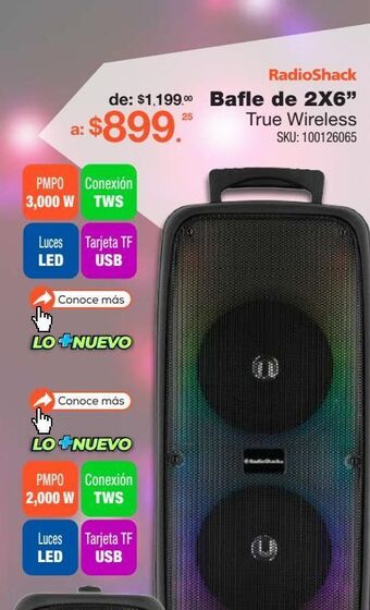 Bafle doble recargable 6x22 radioshack 6 pulg. bluetooth usb luz frontal flama