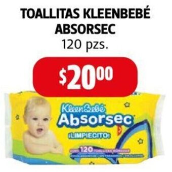 Farmacias Guadalajara TOALLITAS KLEENBEBÉ ABSORSEC 120 pzs oferta
