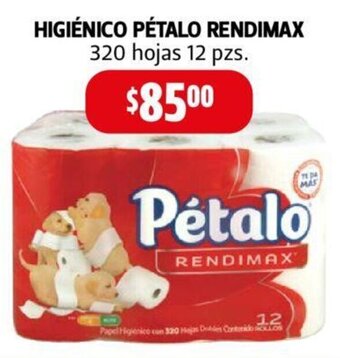 Farmacias Guadalajara HIGIÉNICO PÉTALO RENDIMAX 320 hojas 12 pzs oferta