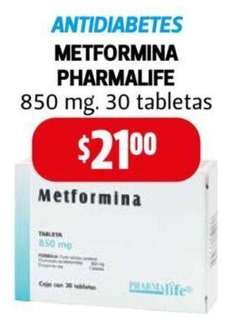 Farmacias Guadalajara METFORMINA PHARMALIFE 850 mg oferta