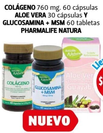 Farmacias Guadalajara PHARMALIFE NATURA COLÁGENO 760 mg./ALOE VERA 30 cápsulas/GLUCOSAMINA + MSM 60 tabletas oferta