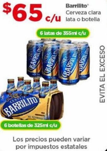 Bodega Aurrerá Barrilito Cerveza clara lata o botella 6 latas de 355ml c/u oferta