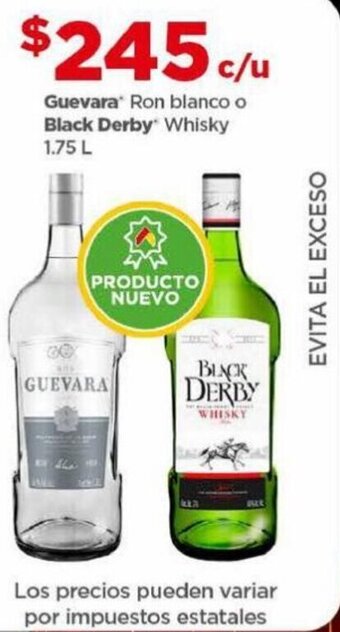 Bodega Aurrerá Guevara Ron blanco o Black Derby Whisky 1.75 L oferta