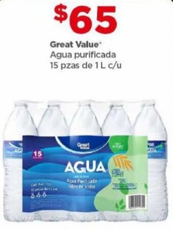 Bodega Aurrerá Great Value* Agua purificada 15 pzas de 1L c/u oferta