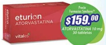 Farmacias Similares eturion ATORVASTATINA 10 mg 30 tabletas oferta