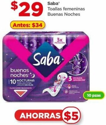 Bodega Aurrerá Saba Toallas femeninas Buenas Noches 10pzas oferta