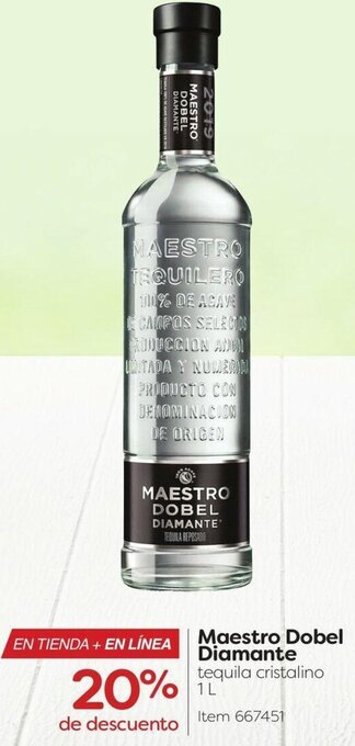 Costco Maestro Dobel Diamante tequila cristalino 1L oferta