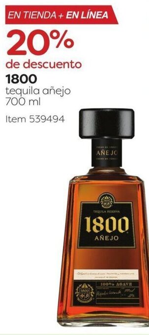 Costco 1800 tequila añejo 700 ml oferta
