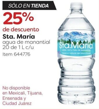 Costco Sta. María agua de manantial 20 de 1 L c/u oferta