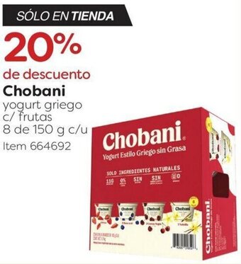 Chobani yogurt griego c/ frutas 8 de 150 g c/u